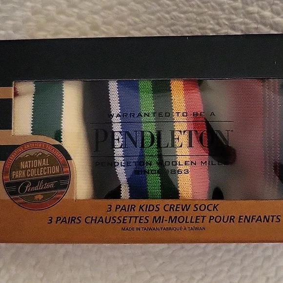 Pendleton Large Kids Striped 3 Pair Crew Socks National Park Collection - Picture 5 of 10